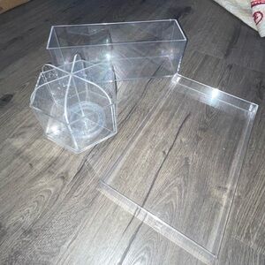 Set of 3 clear acrylic makeup desk office vanity locker organizers